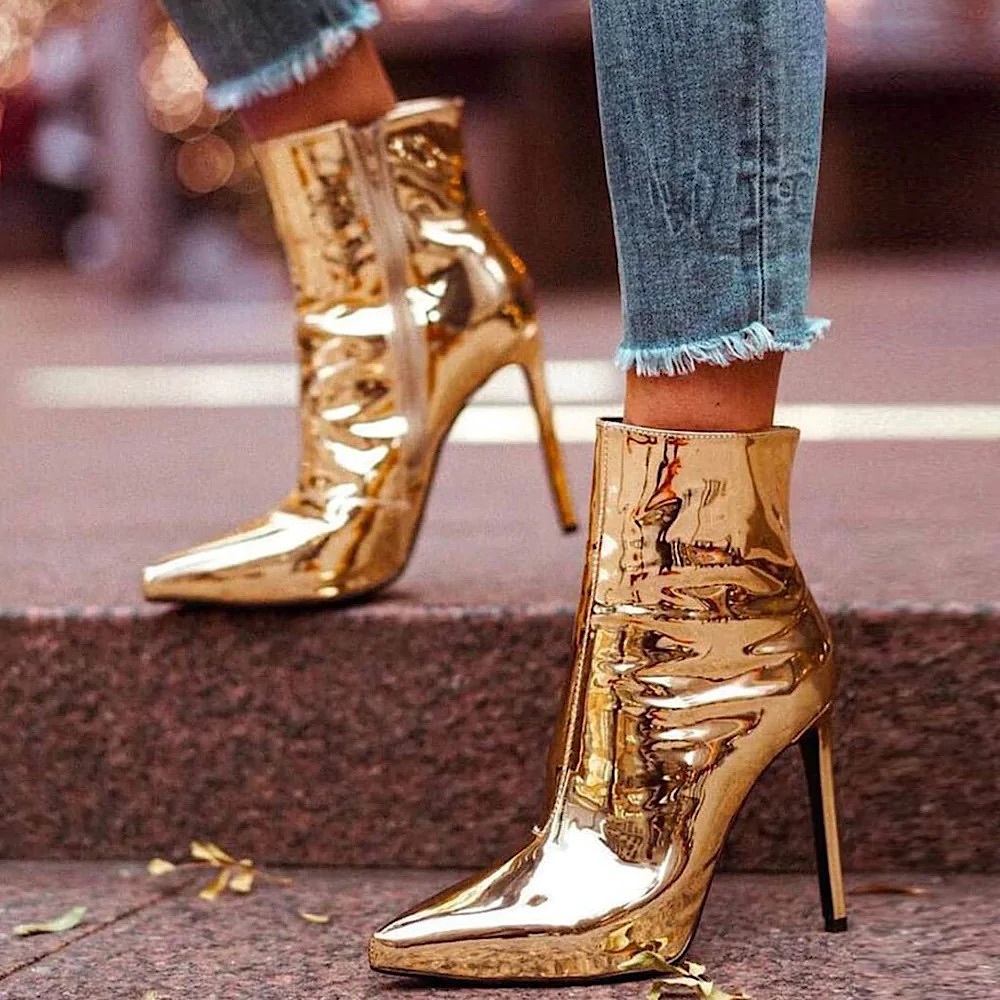 Chic brand Gold Metallic High Heel Ankle Booties